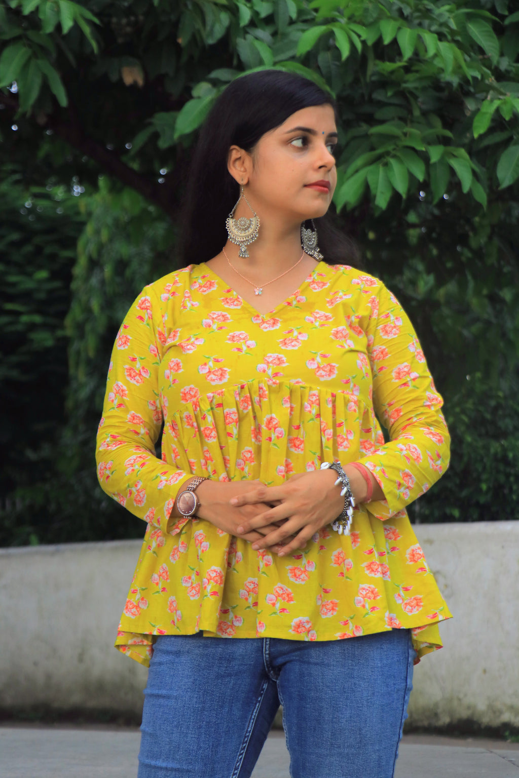 Yellow Lotus(Full sleeves Peplum Top)