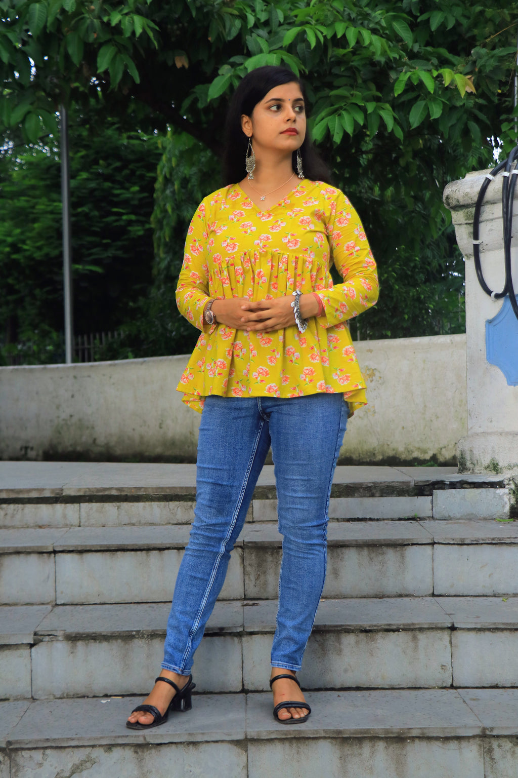 Yellow Lotus(Full sleeves Peplum Top)