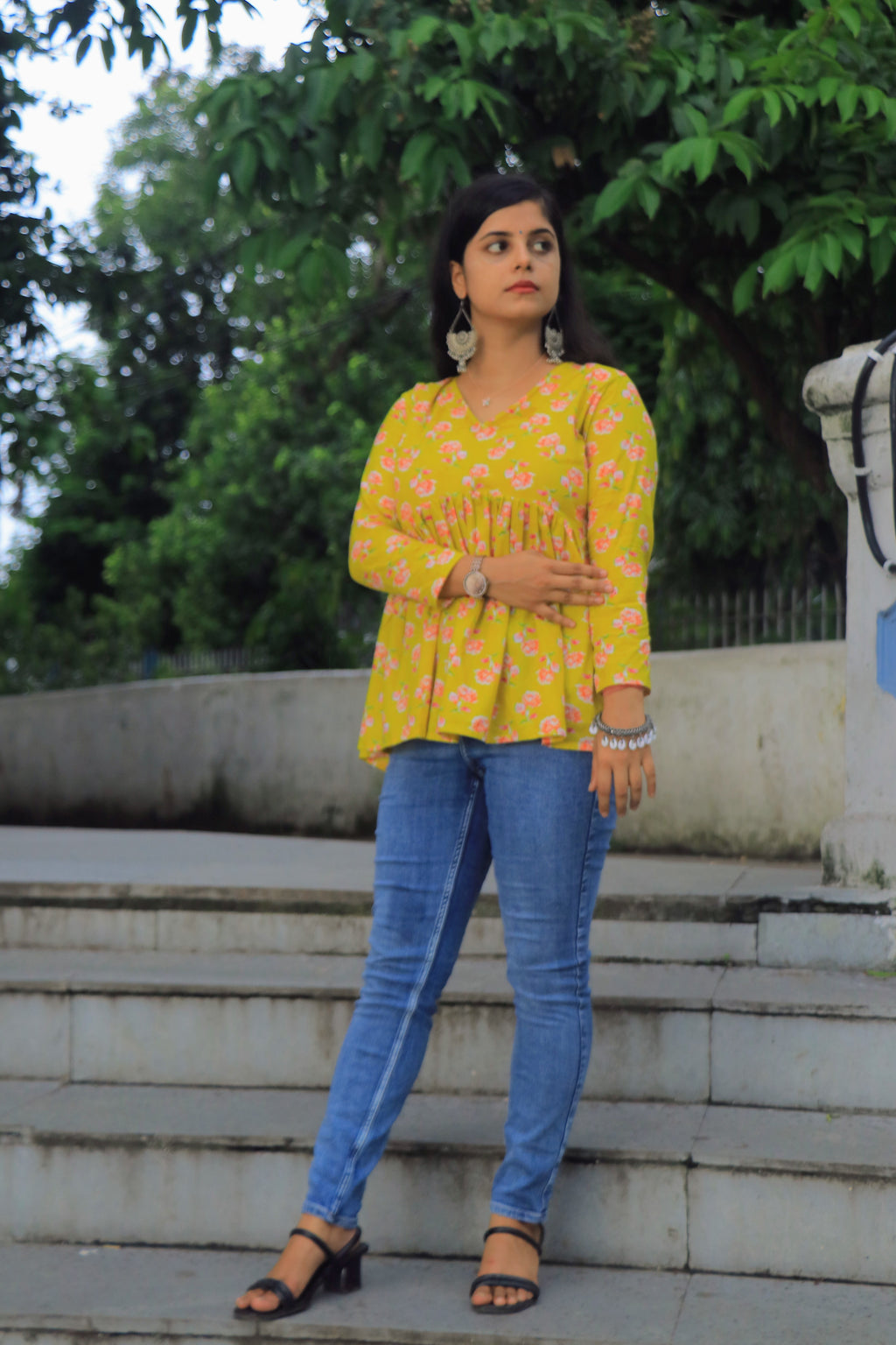 Yellow Lotus(Full sleeves Peplum Top)