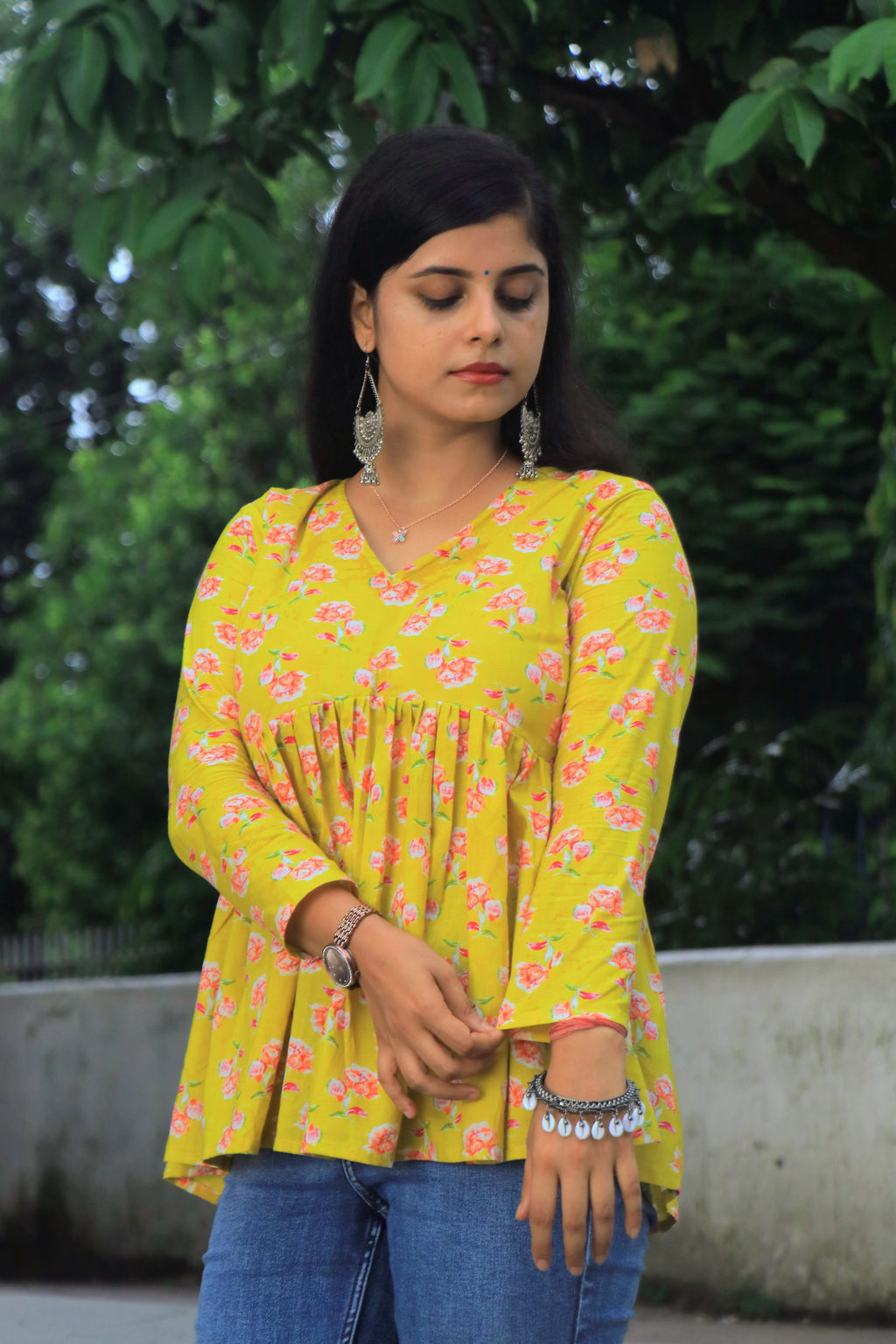Yellow Lotus(Full sleeves Peplum Top)