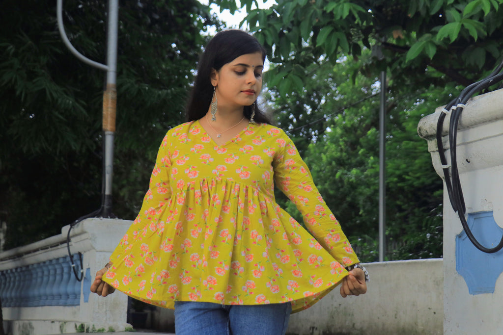 Yellow Lotus(Full sleeves Peplum Top)