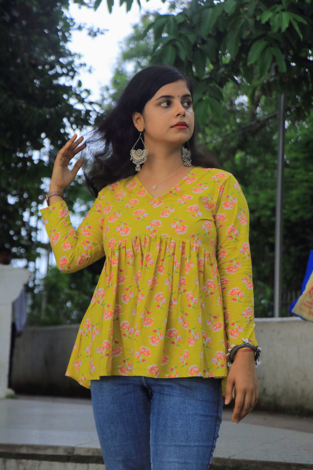 Yellow Lotus(Full sleeves Peplum Top)