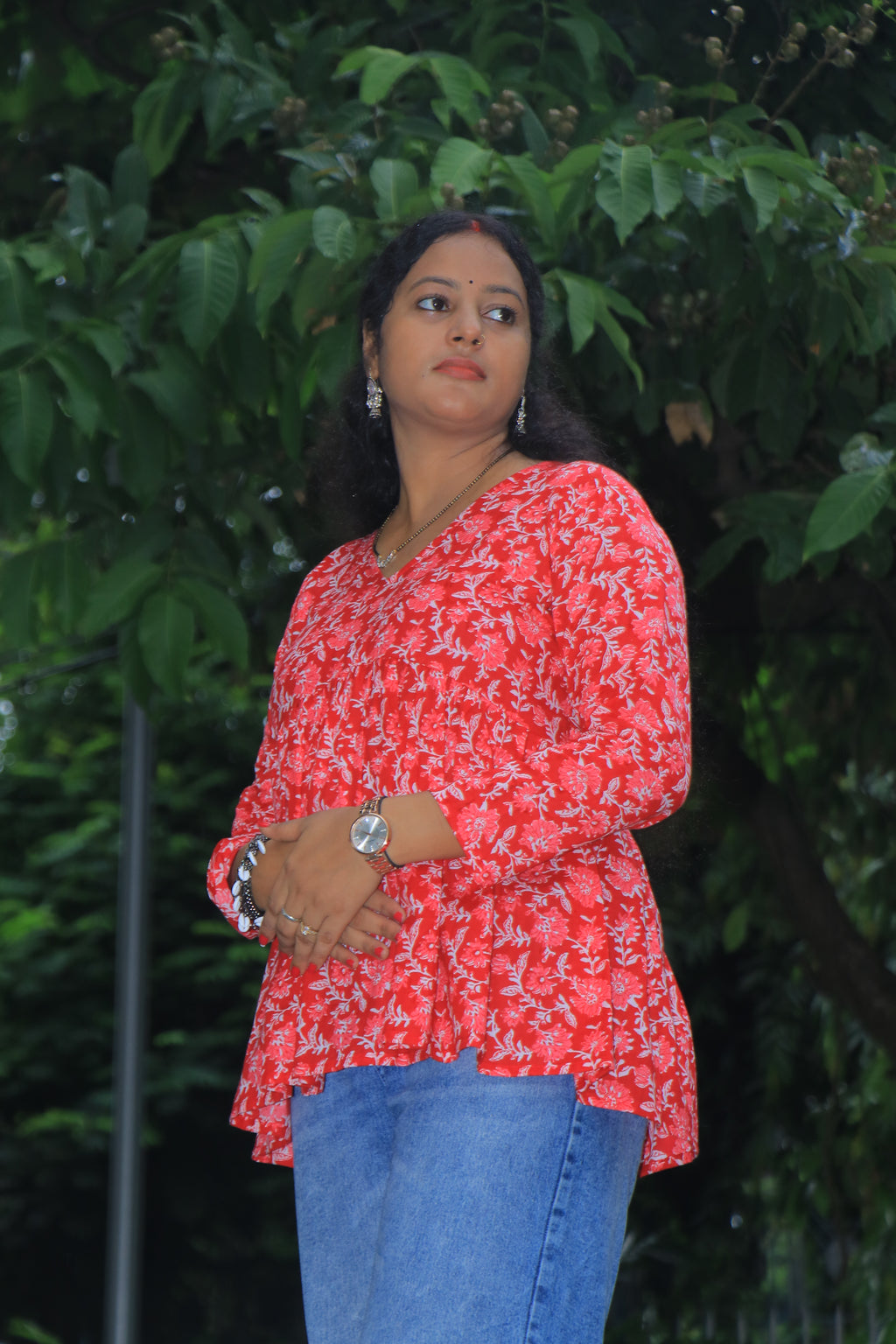 Red Lotus(Full sleeves Peplum top)