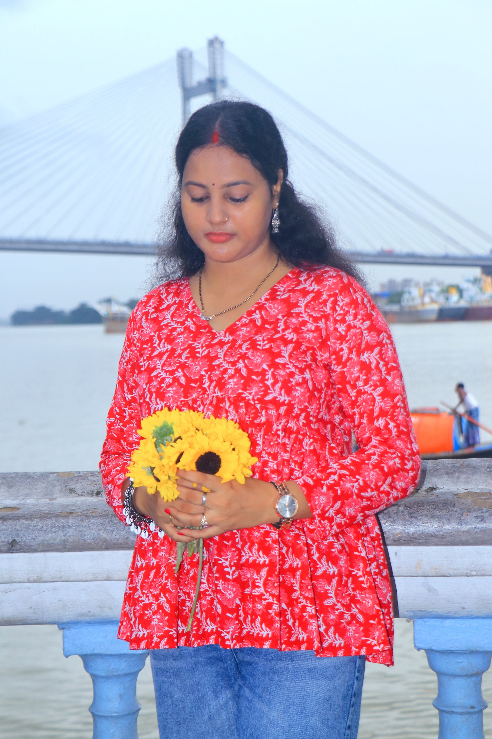 Red Lotus(Full sleeves Peplum top)