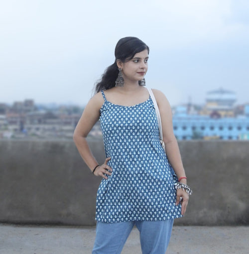 Blue Rose( sleeveless short kurti)