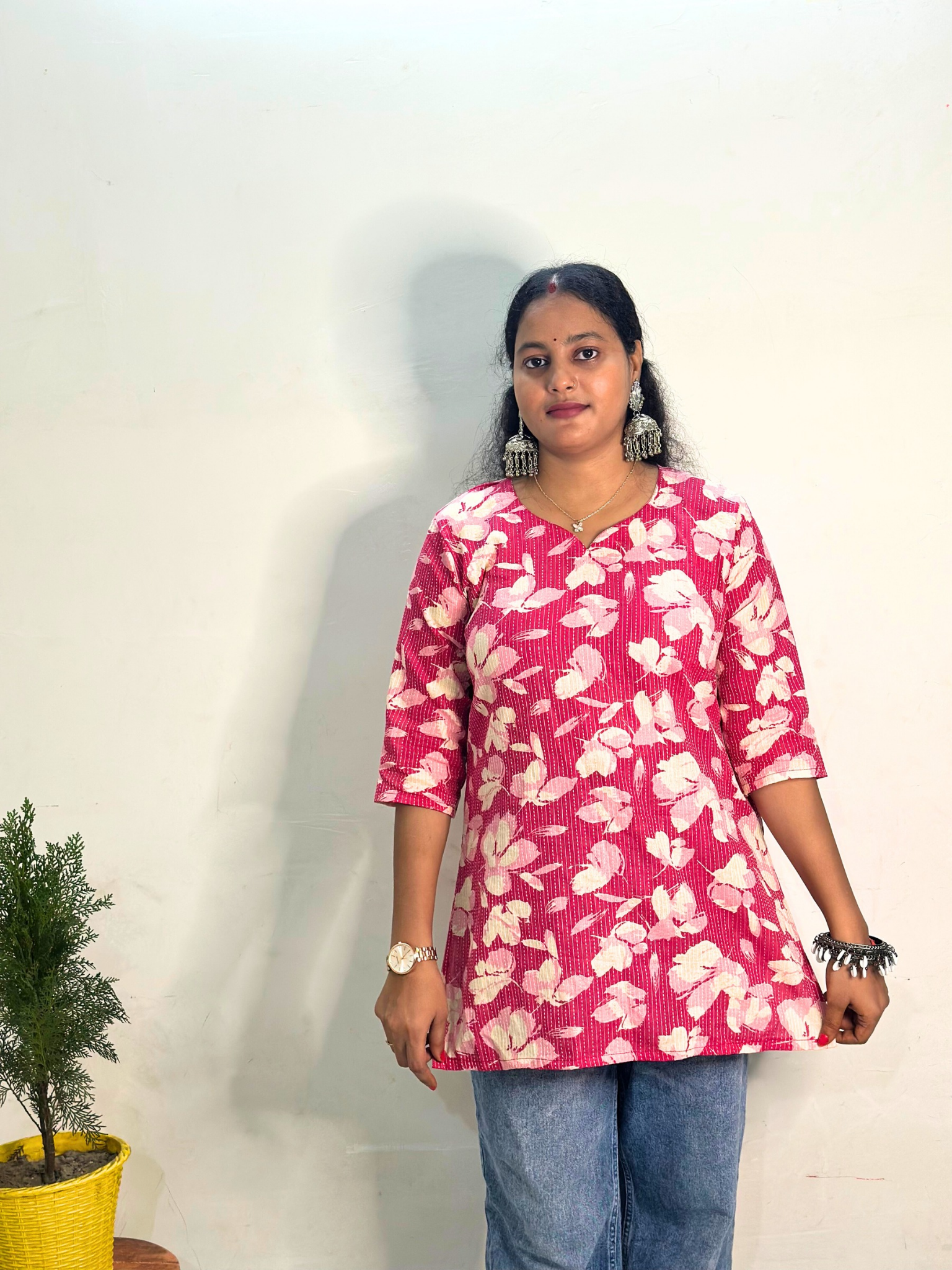 Floral print Short kurti (pink colour)