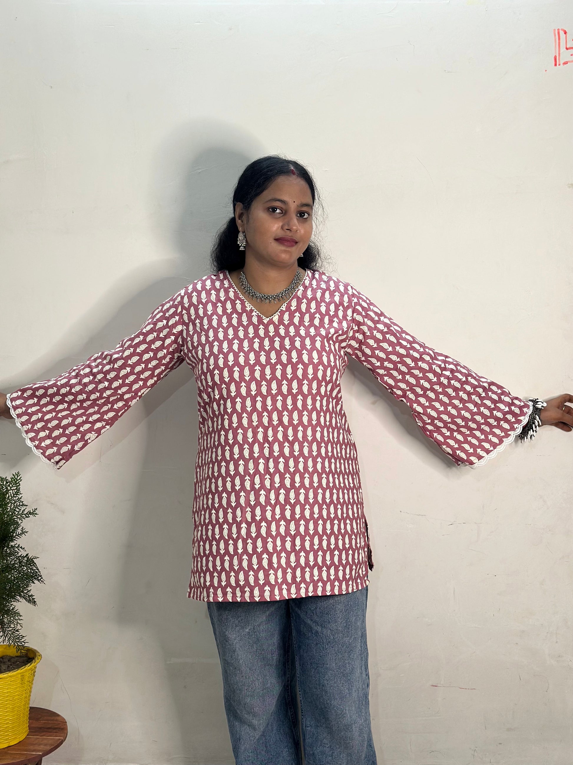 pink base with white leaf prints