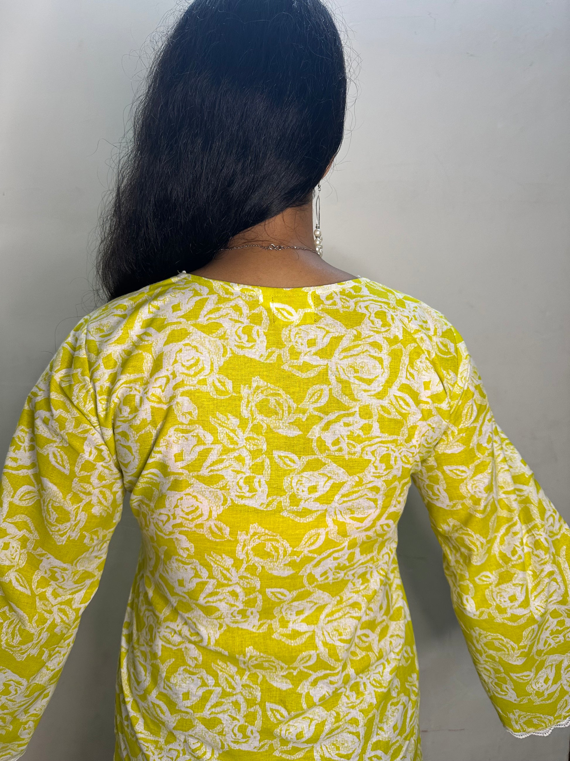 Lemon Glow Lace Short Kurti
