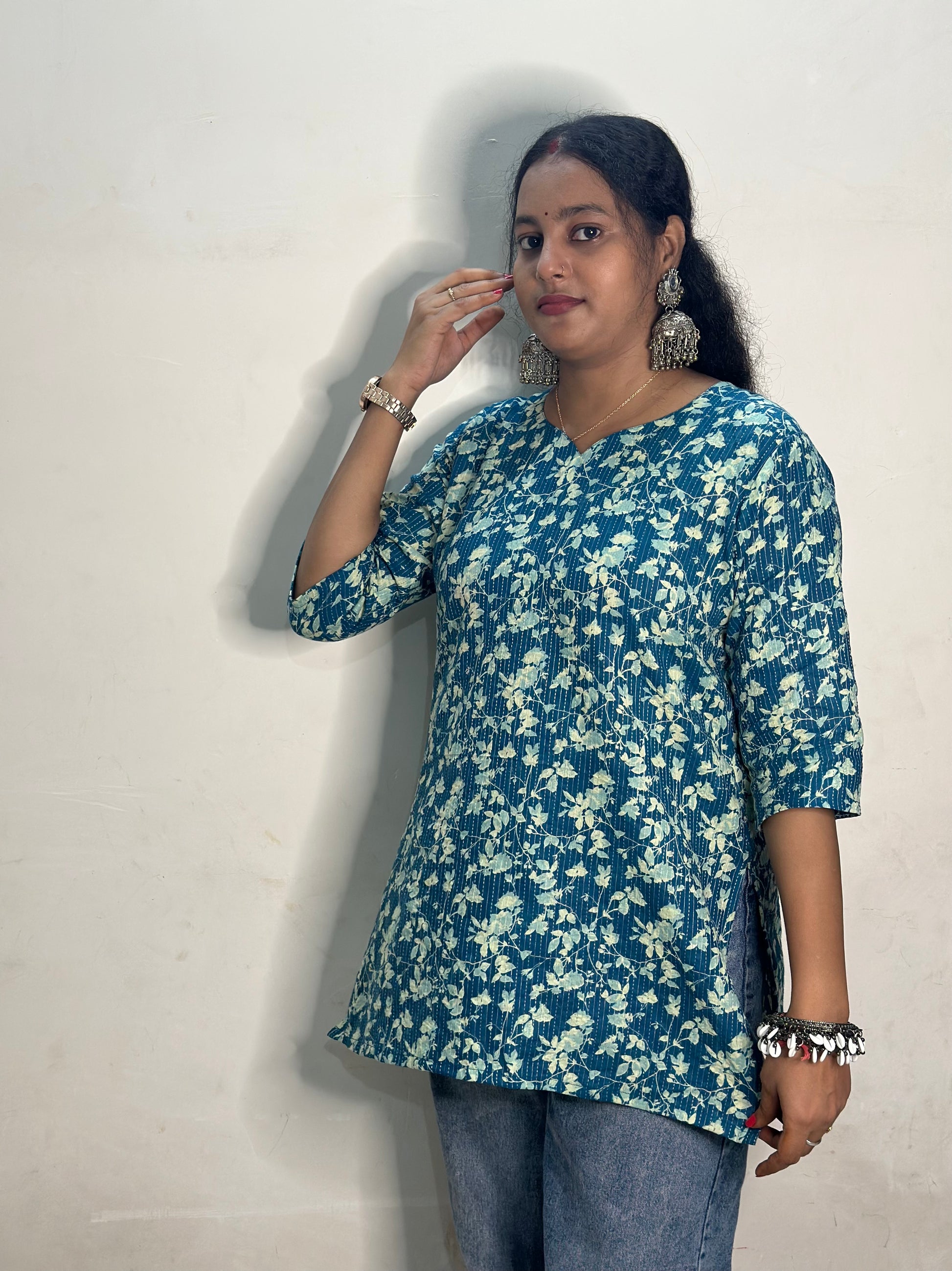 Short Kurti Floral print (Blue colour)