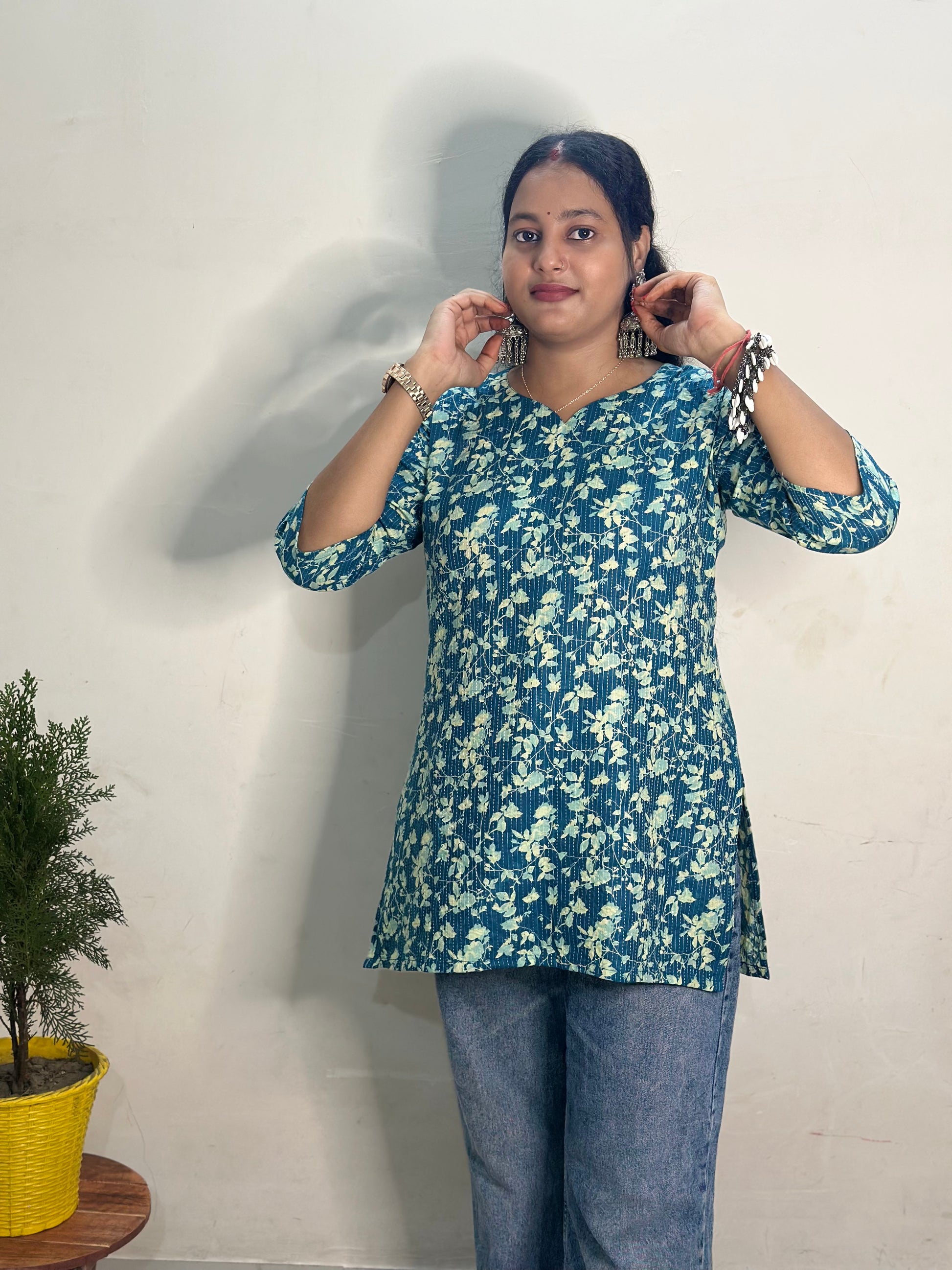 Short Kurti Floral print (Blue colour)