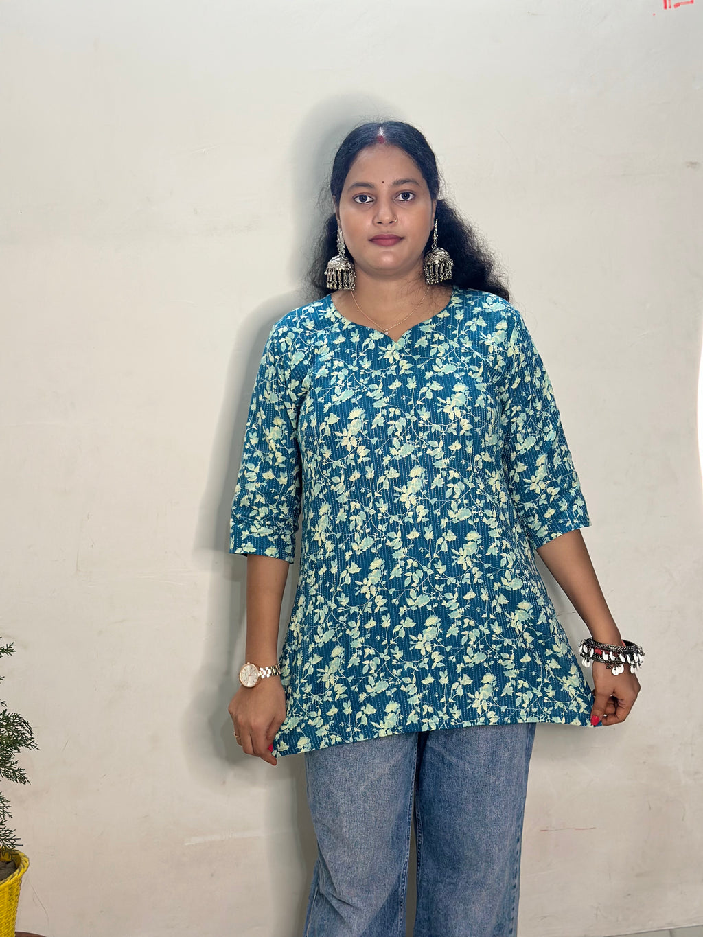 Short Kurti Floral print (Blue colour)