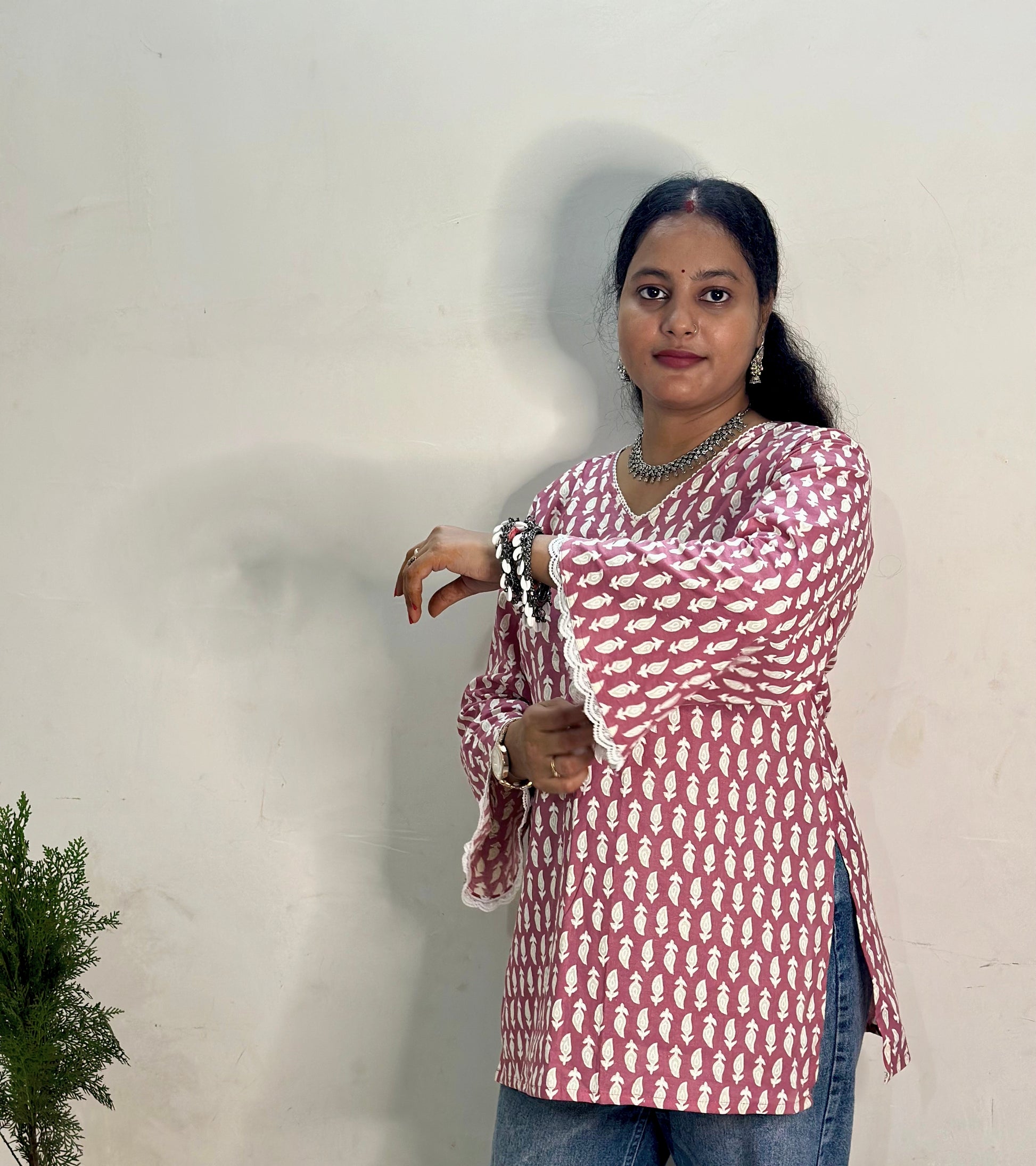 pink base with white leaf prints