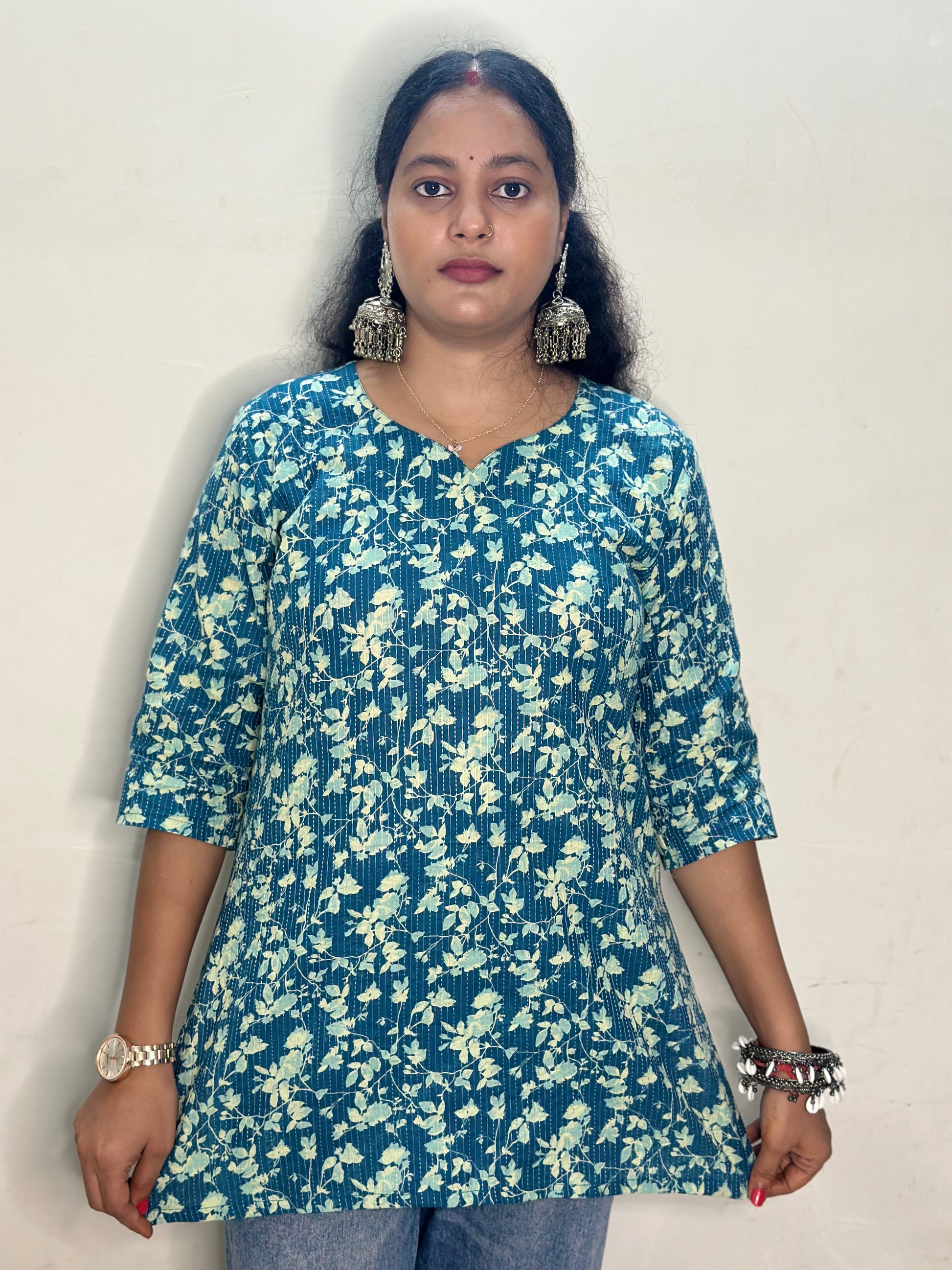 Short Kurti Floral print (Blue colour)