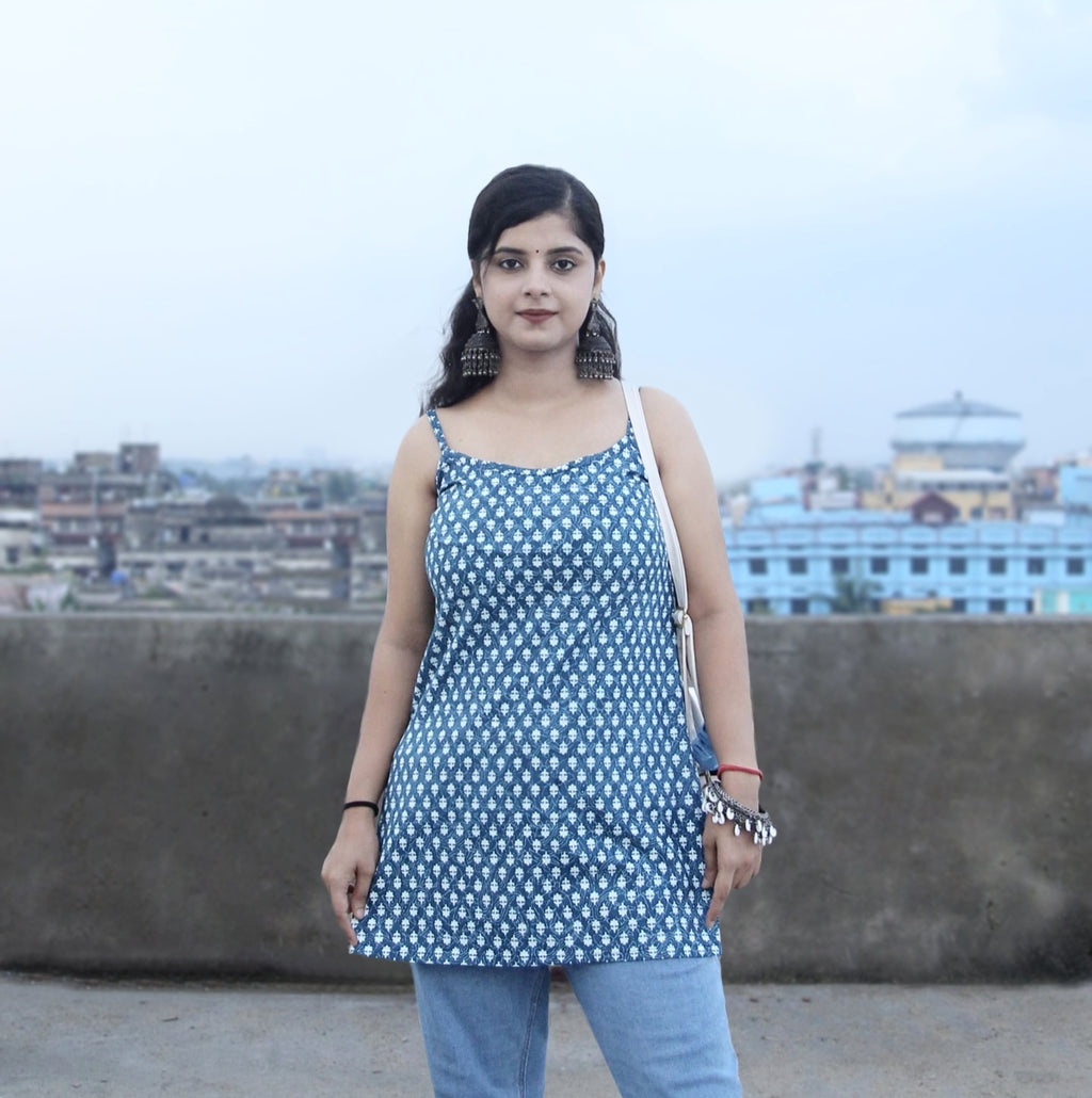 Blue Rose( sleeveless short kurti)