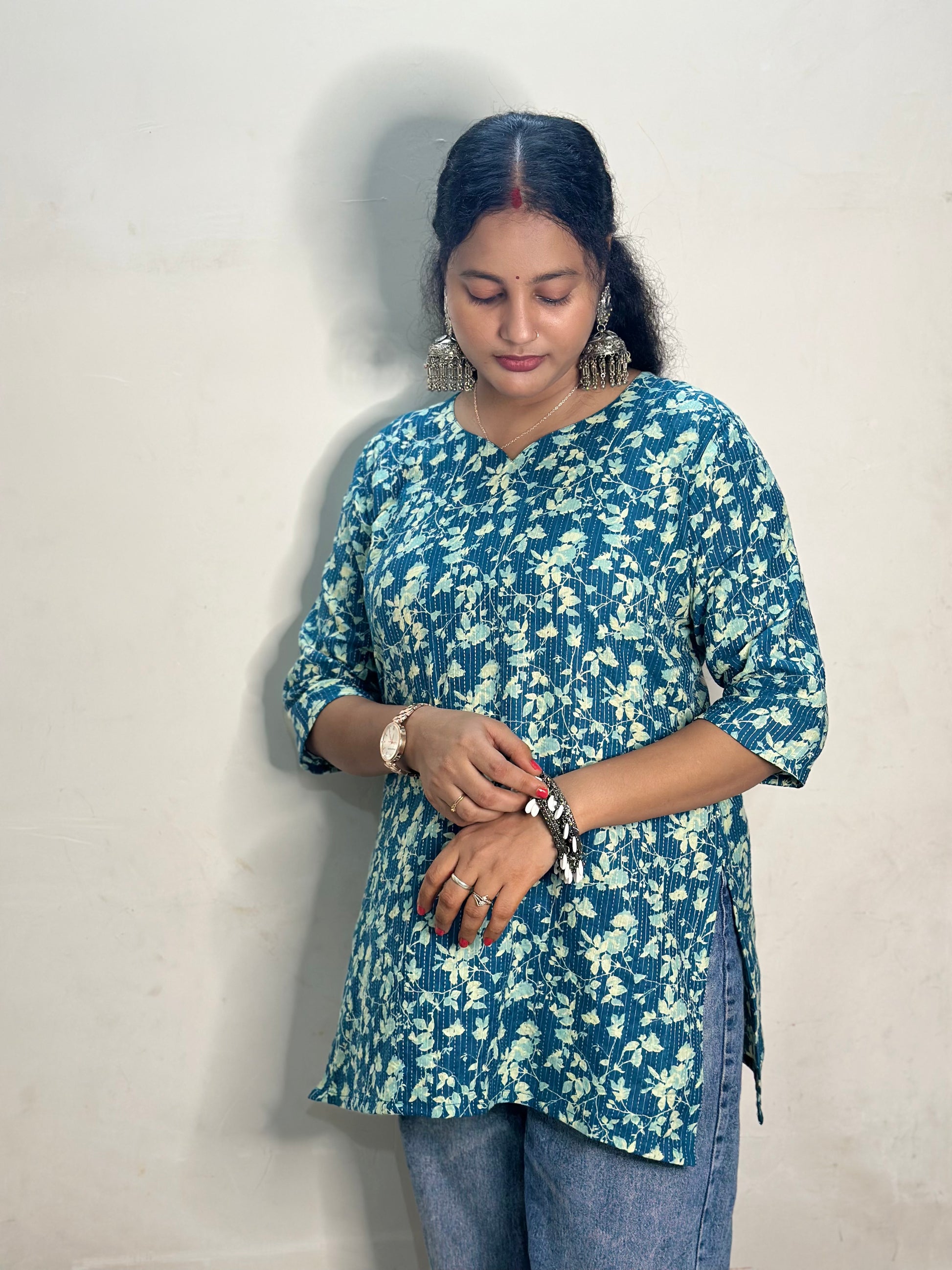 Short Kurti Floral print (Blue colour)
